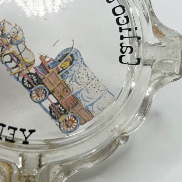 Rare VNTG Calico Ghost Town Mine Yermo California Clear Ashtray Cowboy Graphic - Picture 4 of 5